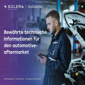Abbildung der Autodata Broschürentitelseite mit Hinweis auf Kfz-Reparaturdaten und technische Informationen für Werkstätten.